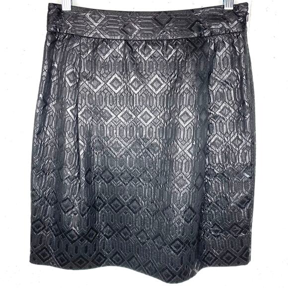 Tory Burch Siri Jacquard Pencil Skirt Side Zip Front Pleats Black Metallic 6 - Picture 1 of 9